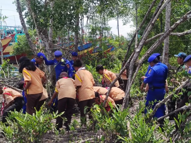 Peduli Lingkungan, Satuan Polairud Polres Mimika Laksanakan Penanaman Pohon Mangrove