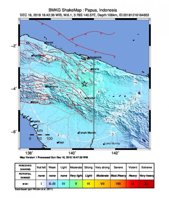 Gempa Bumi Tektonik 6,1 Mengguncang Kabupaten Pegunungan Bintang  