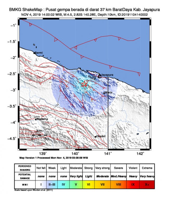 Gempa Berkekuatan 4,5 magnitudo Guncang Kabupaten Jayapura