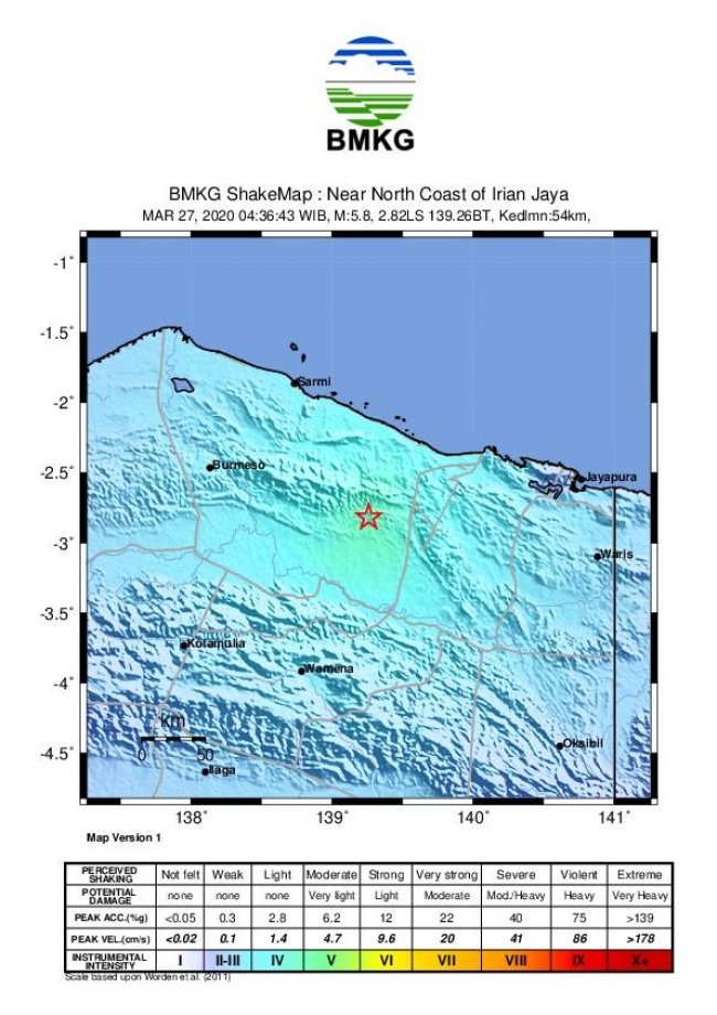 Gempabumi 5,9 SR Guncang Sarmi, Tidak Berpotensi Tsunami