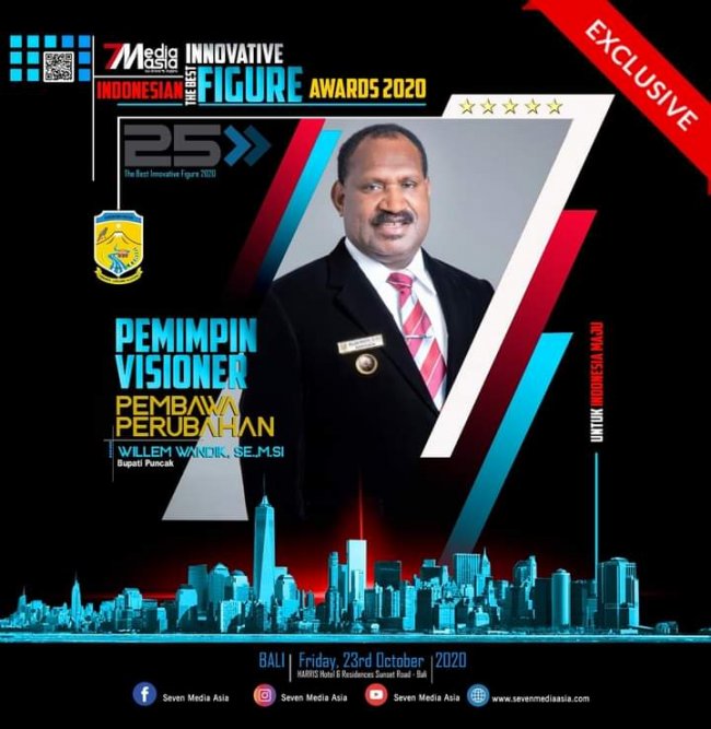 Bupati Puncak Raih Penghargaan The Best  Innovative Government Figures 2020