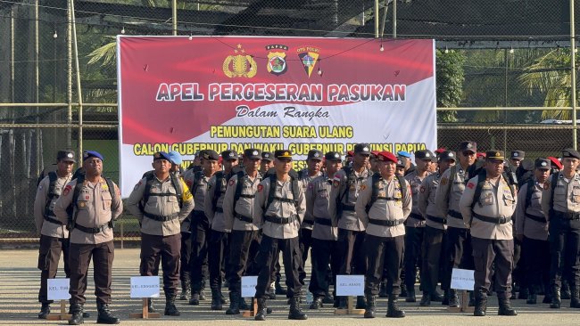 Kapolresta Jayapura Pimpin Apel Pergeseran Pasukan  Pengamanan PSU Pilgub Papua 2025