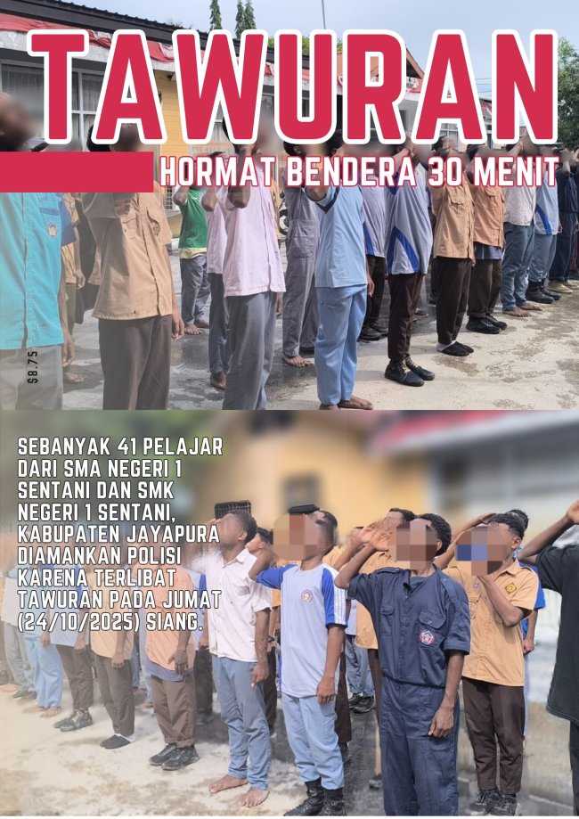 Terlibat Tawuran, 41 Pelajar di Sentani Dihukum Hormat Bendera Selama 30 Menit  Terlibat Tawuran, 41 Pelajar di Sentani Dihukum Hormat Bendera Selama 30 Menit