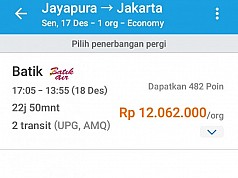 Gila, Tiket Batik Sore Ini Dari Jayapura-Jakarta Tembus Rp 12 Juta