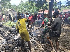 Babinsa Posramil Fawi Bergotong Royong Bersama Masyarakat dalam Acara Bakar Batu Sambut Natal Babinsa Posramil Fawi Bergotong Royong Bersama Masyarakat dalam Acara Bakar Batu Sambut Natal